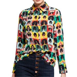 Alice + Olivia Willa Silk Top in Patchwork Stace Face Size Medium